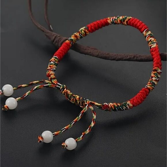 Vibrant Bohemian Braided Adjustable Rope Red Bracelet - Picture 8 of 8